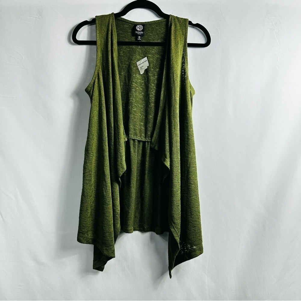 NWT Bobeau Petite Women’s Sz Small Petite Olive Flowy Open Sleeveless Cardigan